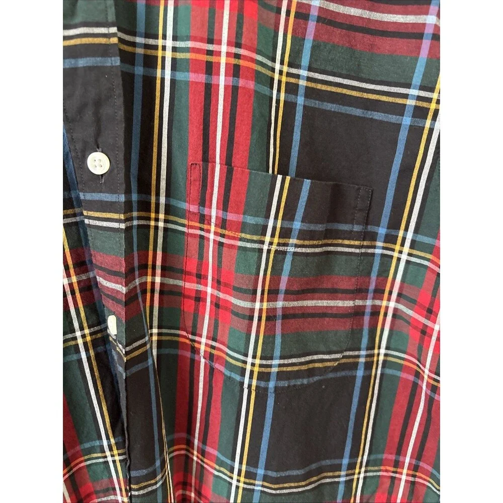 J.Crew Slim Button Up Shirt Mens L Red Plaid Organic Cotton Long Sleeve